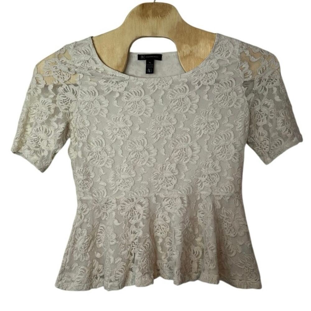 INC International Concepts NWT Lace Peplum Top Size XL Ivory Fitted Floral Lined